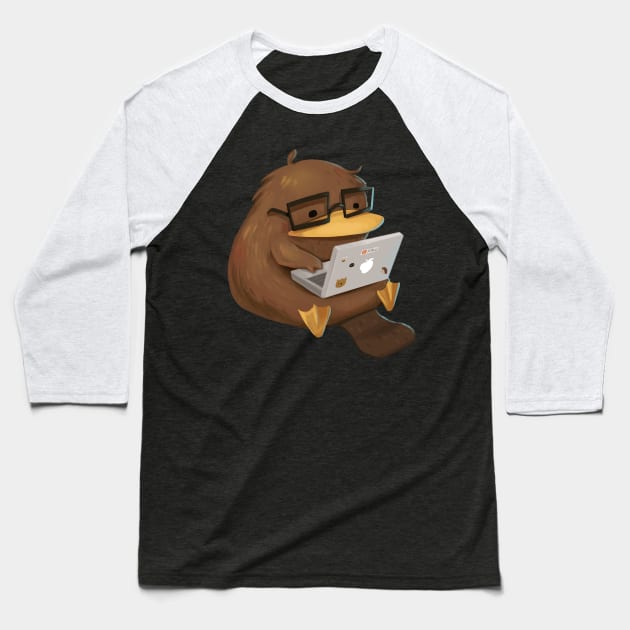 Nerdy Platypus at Work on the Laptop Baseball T-Shirt by PamelooArt